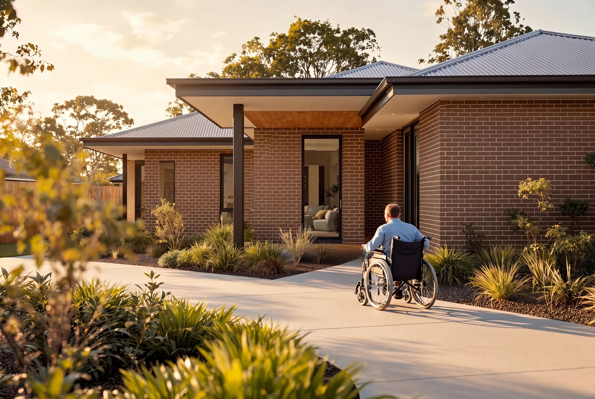 Handover day, a resident arriving home along a level, step-free path