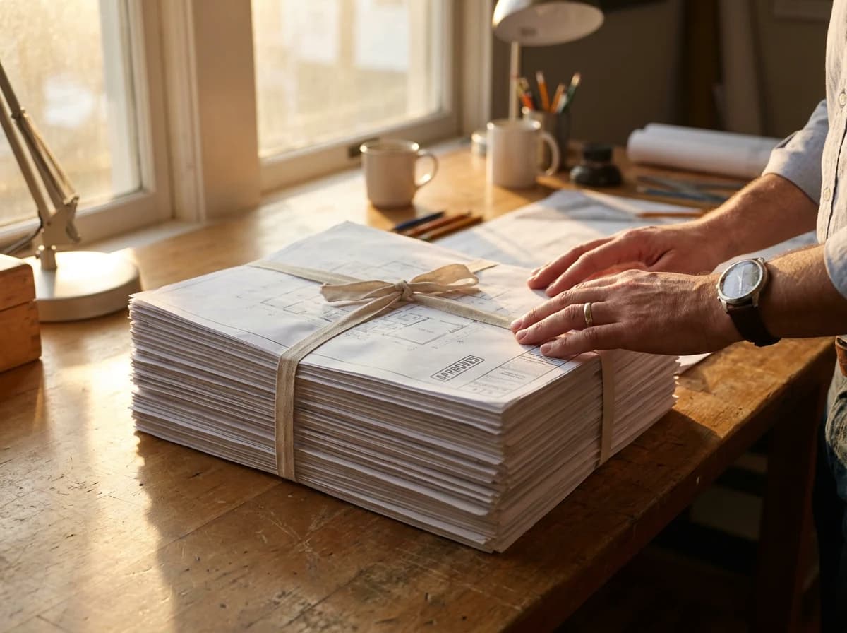 A complete set of stamped drawings ready for council submission